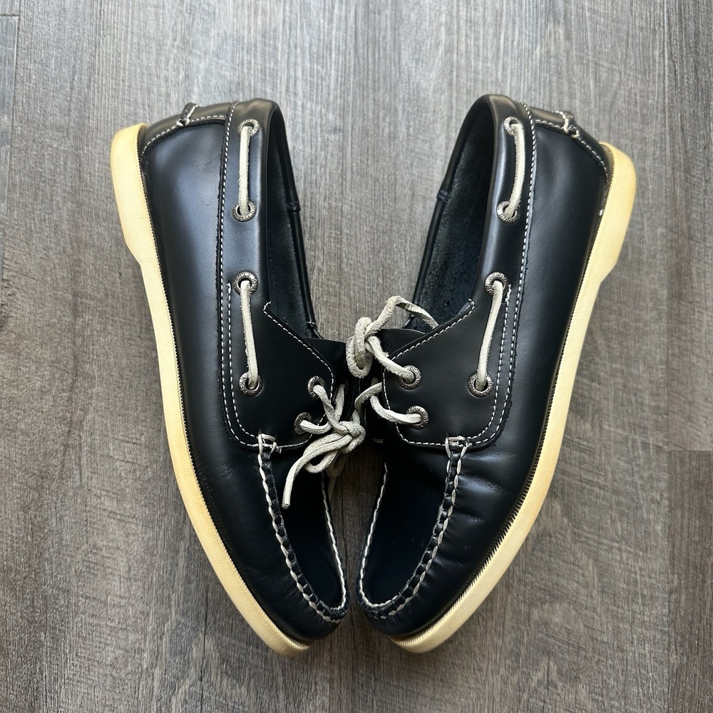 LL Bean Casco Bay Blue Leather Moc Toe Boat Shoes Loafers Mens Size 7.5
